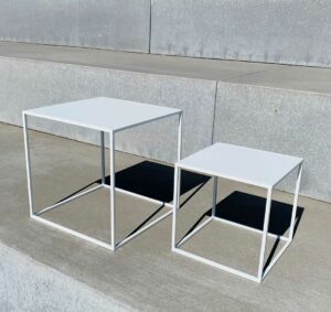 white metal tables - different sizes